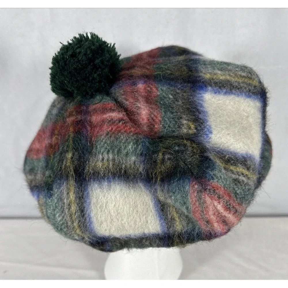 Browns of Bermuda‎ Wool Mohair Red Blue Tartan Plaid Cap Hat Made in Scottland